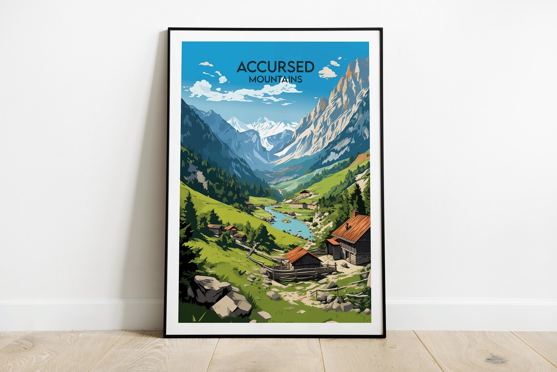 Accursed Mountains Albanian Alps Travel Poster Chalet Valley Artwork
