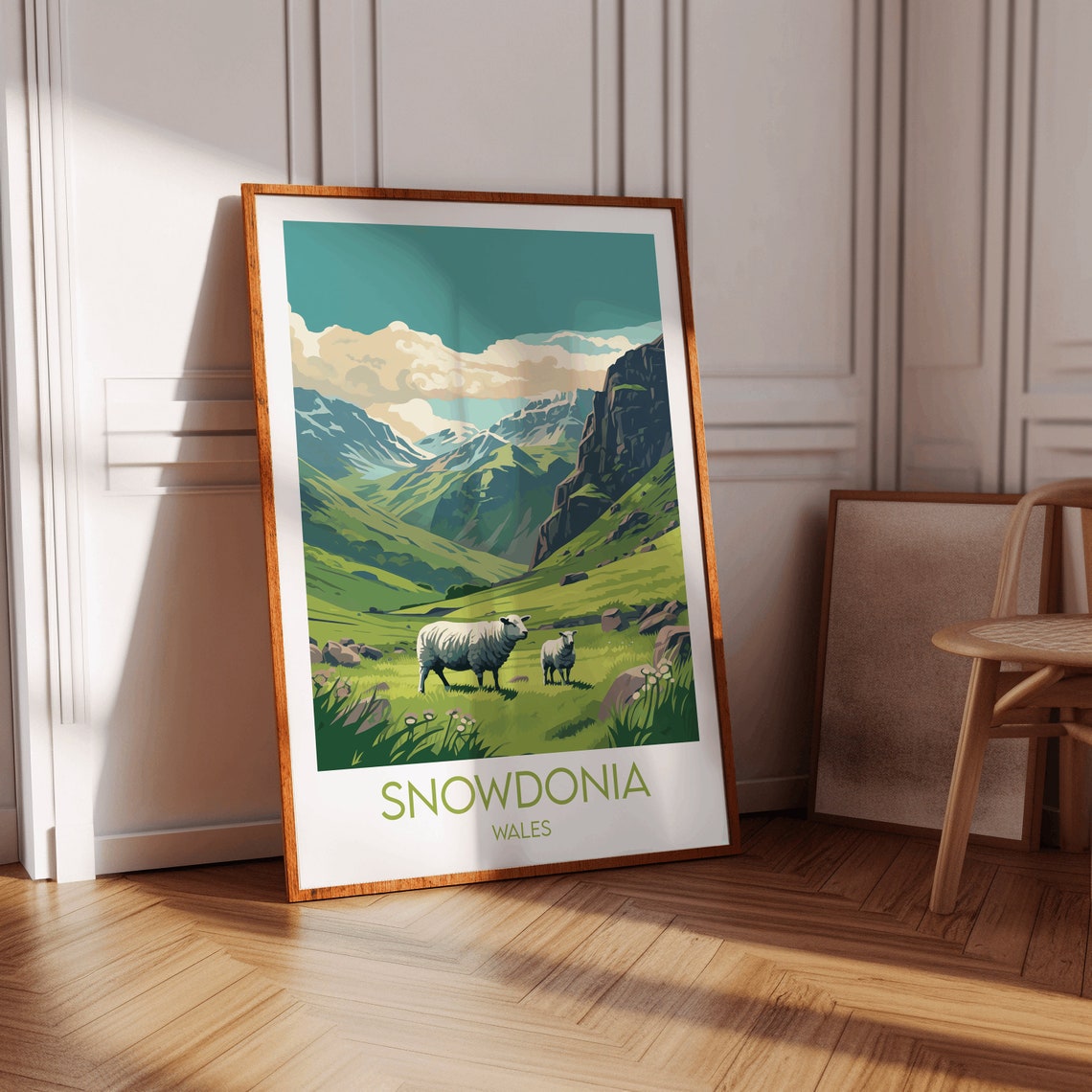 Snowdonia Wales Green Mountain Valley Sheep Grazing Travel Poster - Image 3
