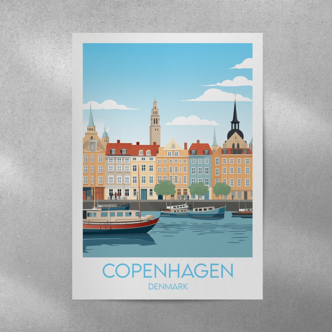 Copenhagen Denmark Nyhavn Harbor Colorful Illustration Poster - Image 3