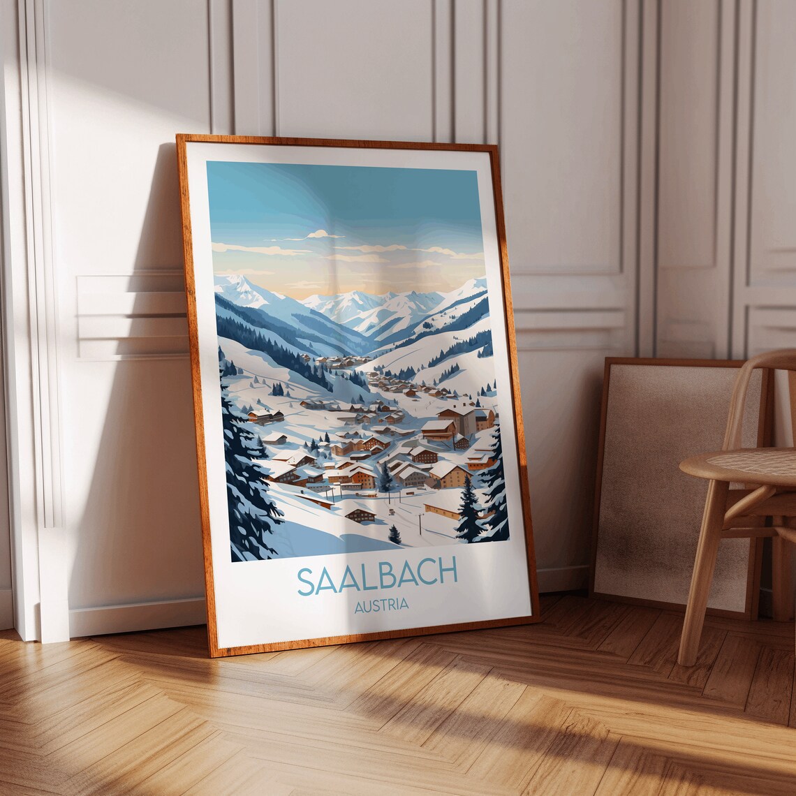 Saalbach Austria Snowy Ski Village Alpine Winter Travel Poster - Image 3