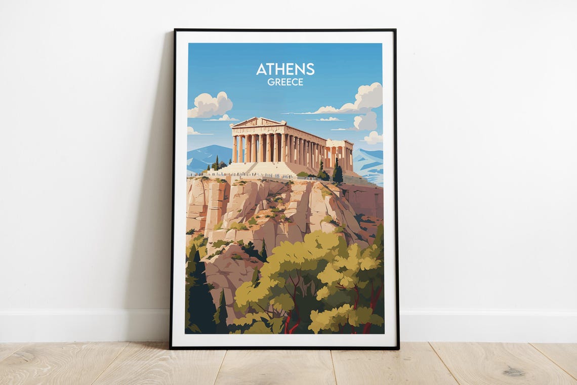 Athens Greece Vintage Travel Poster Parthenon Acropolis Columns