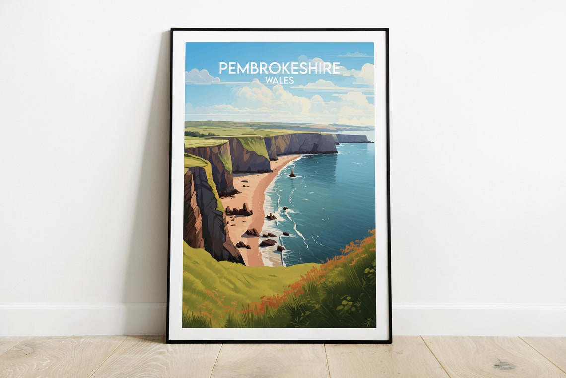 Pembrokeshire Wales Coastal Cliffs Sandy Beach Seaside Poster