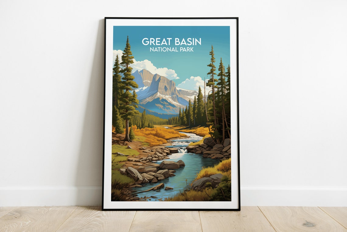 Great Basin National Park Mountain River Pines Travel Poster