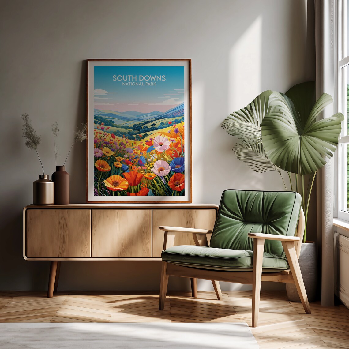 South Downs National Park England Wildflower Meadow Vintage Travel Print - Image 2
