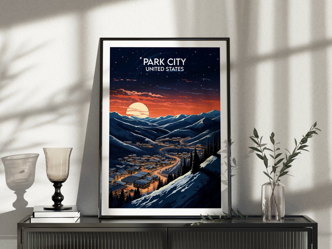 Park City Utah Snowy Mountain Town At Dusk Stars Travel Poster - Image 3