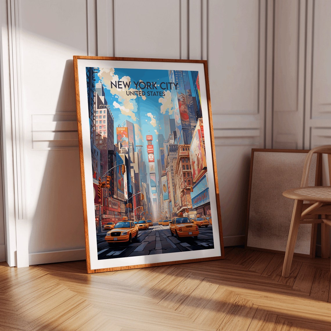 New York City Times Square Yellow Cabs Retro Illustrated Travel Poster - Image 2
