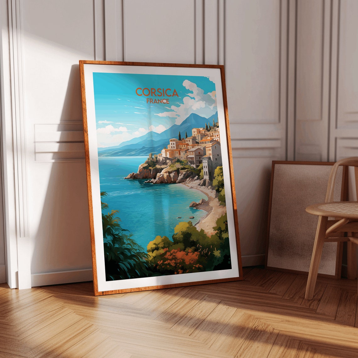 Corsica France Travel Poster Coastal Village Turquoise Sea Artwork - Image 2