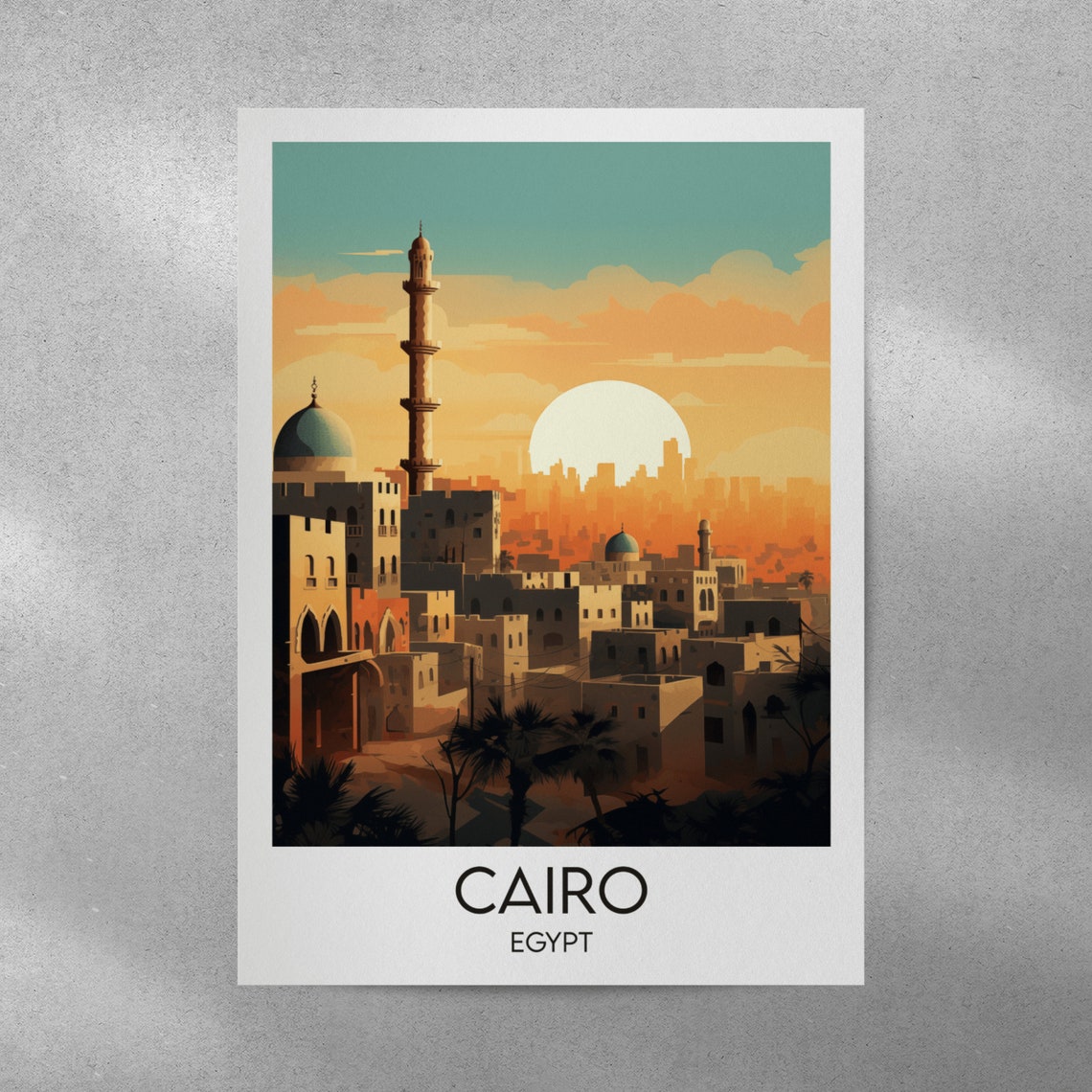 Cairo Egypt Old City Minarets Golden Sunset Skyline Travel Poster - Image 3