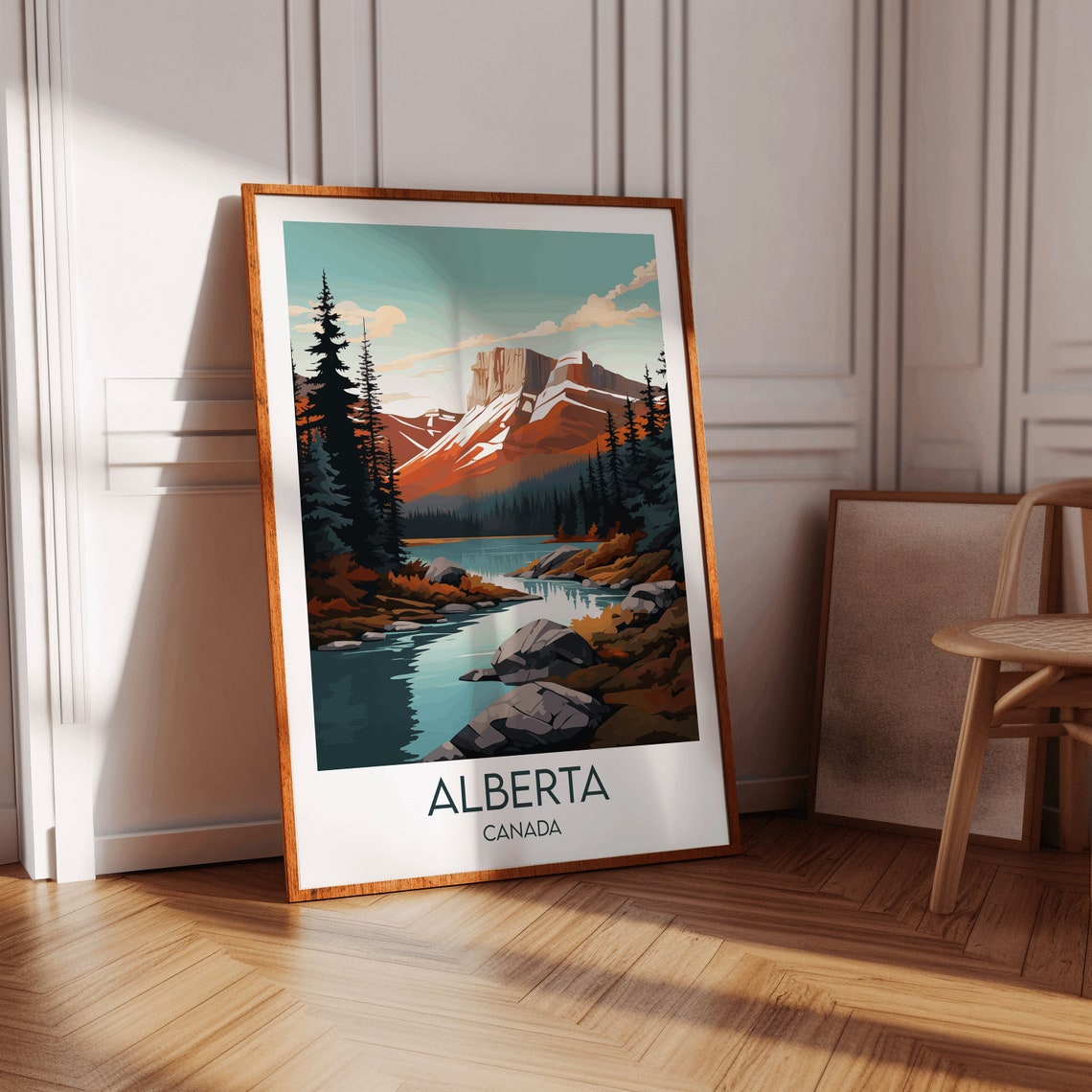 Alberta Canada Fall Colors Mountain Lake Scene Travel Poster - Image 2