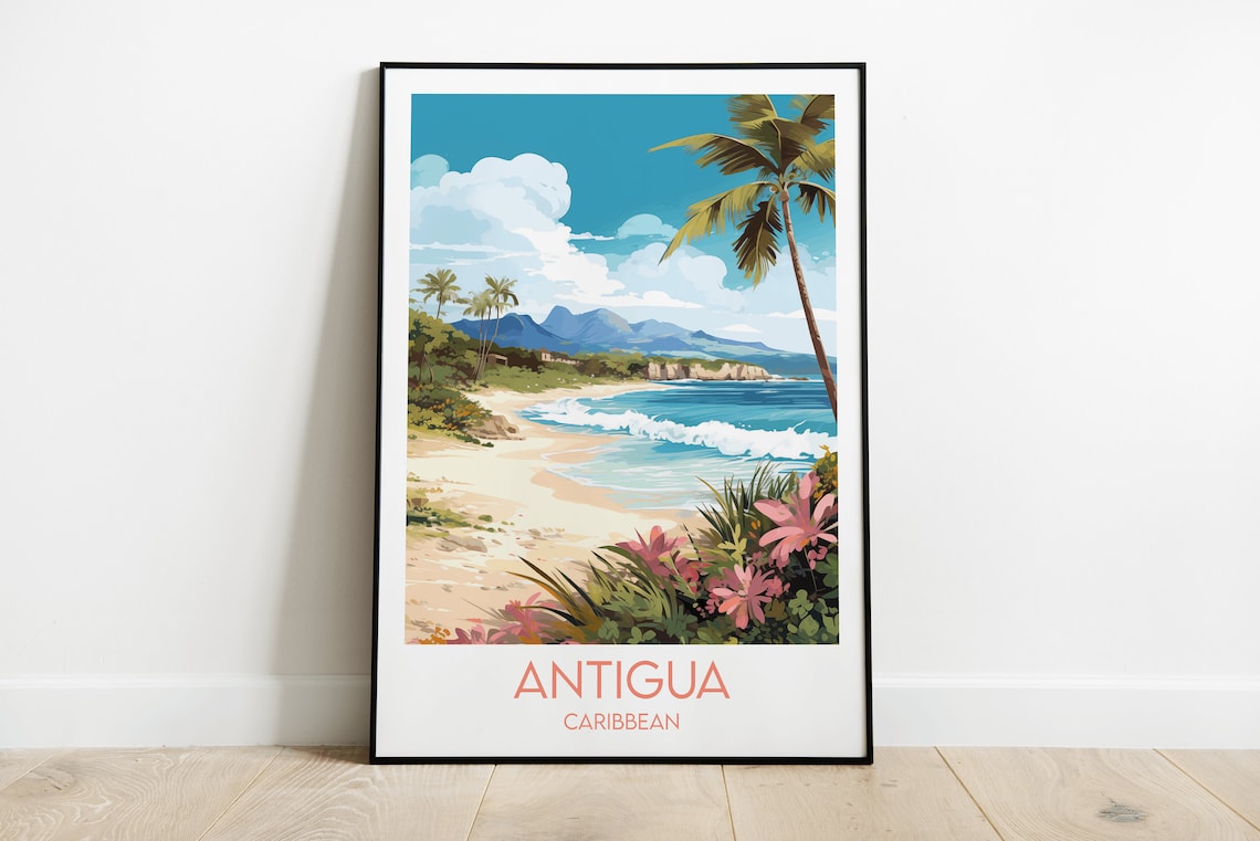 Antigua Travel Print, Caribbean Custom Personalised Poster