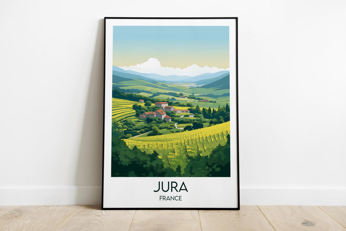 Jura Vineyards France Rolling Green Hills Hamlet Travel Poster