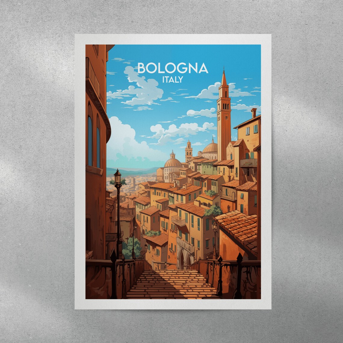 Bologna Italy Terracotta Rooftops Bell Tower Old City Travel Poster - Image 3