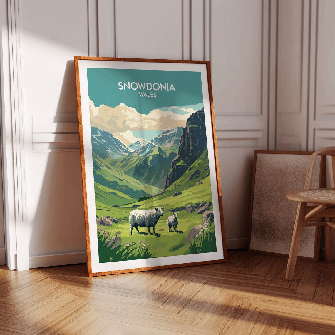 Snowdonia Wales Green Valley Sheep Grazing Mountain Poster Art - Image 3