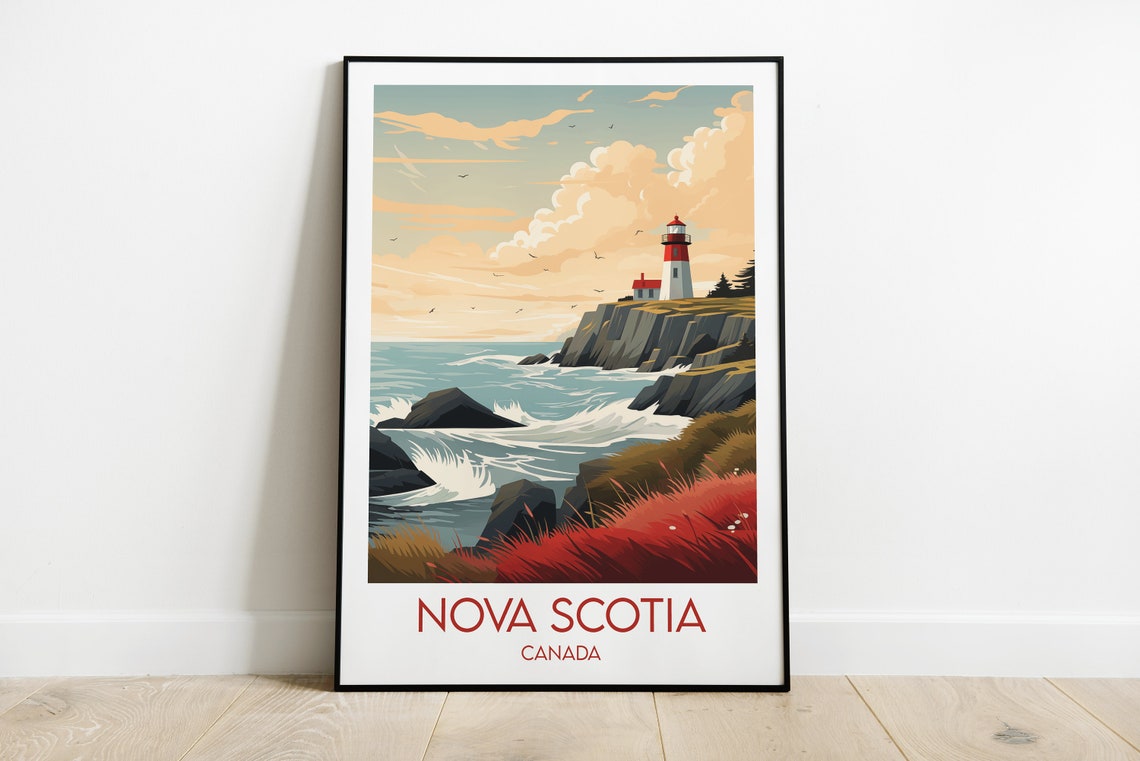 Nova Scotia Canada Lighthouse Coastline Vintage Travel Poster
