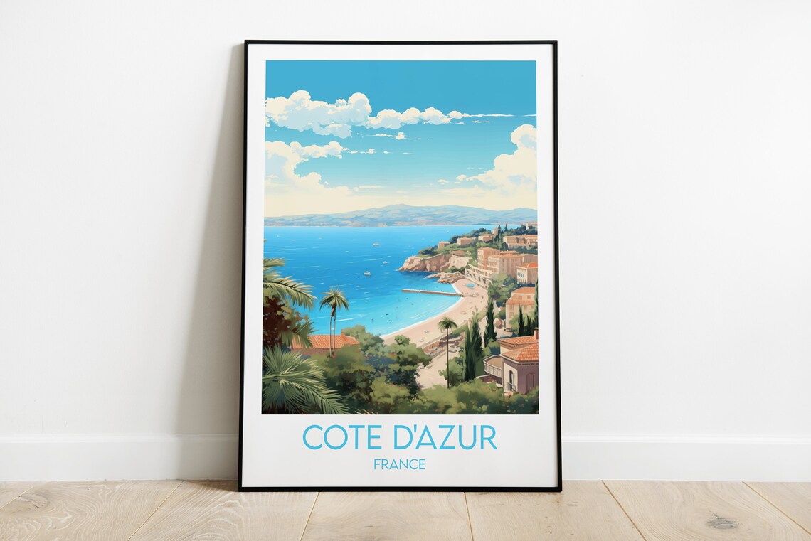 Cote D'Azur France Riviera Coast Sunny Retro Travel Art Poster