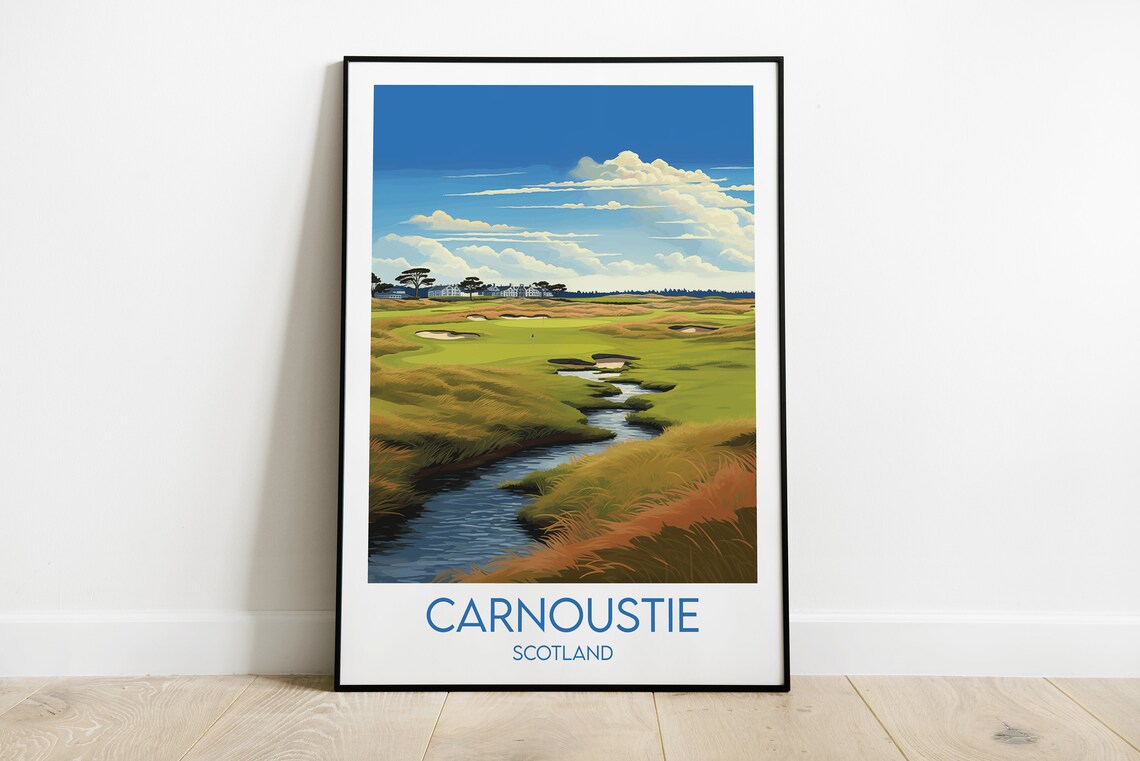 Carnoustie Scotland Golf Links Bunker Stream Vintage Travel Poster