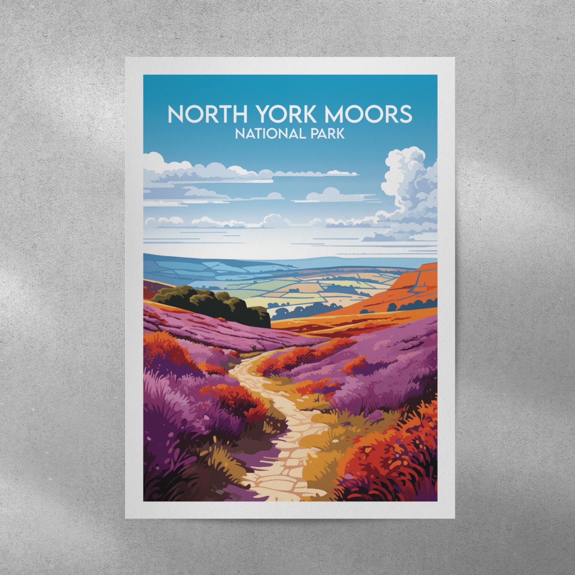 North York Moors National Park Purple Heather Path Travel Poster - Image 2