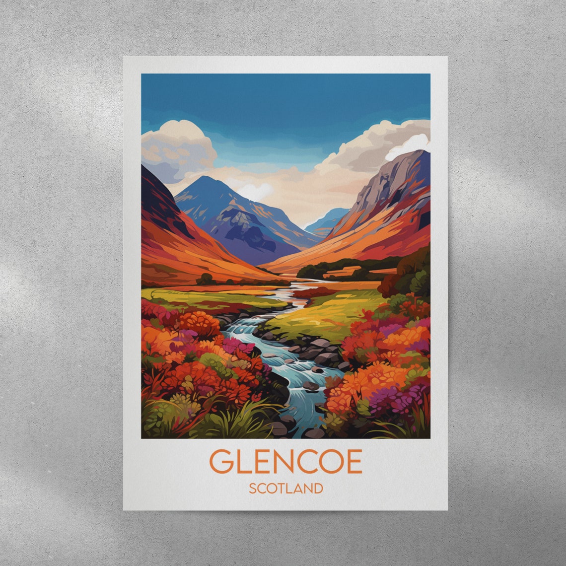 Glencoe Scotland Autumn Valley Stream Colorful Travel Poster - Image 2