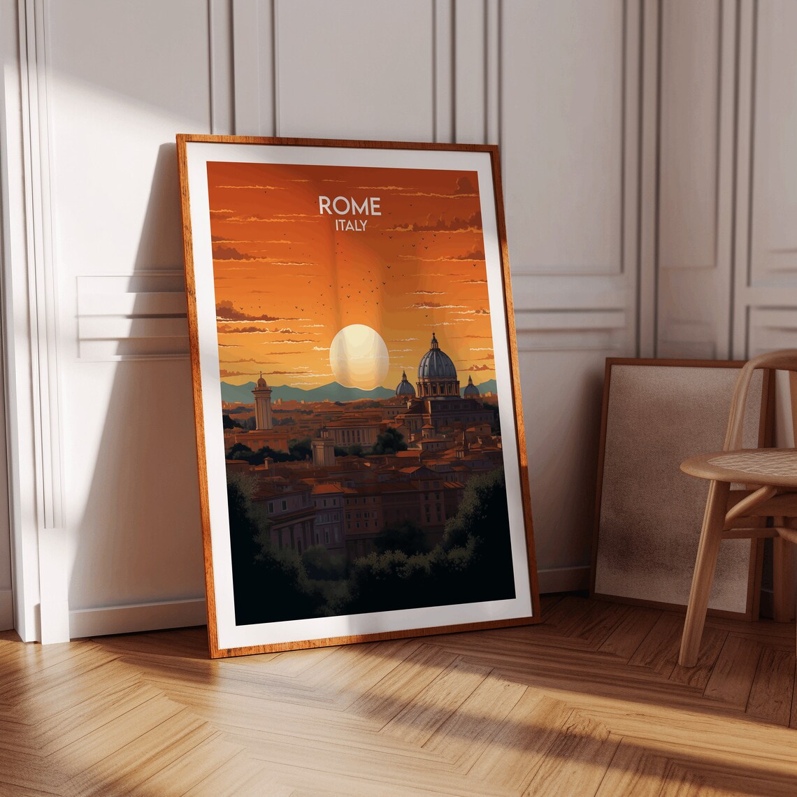 Rome Italy St Peters Basilica Sunset Skyline Vintage Travel Poster - Image 3
