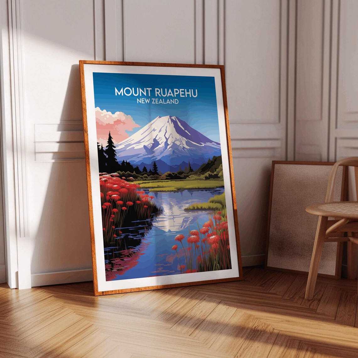Mount Ruapehu New Zealand Snowy Volcano Lake Reflection Poster - Image 3