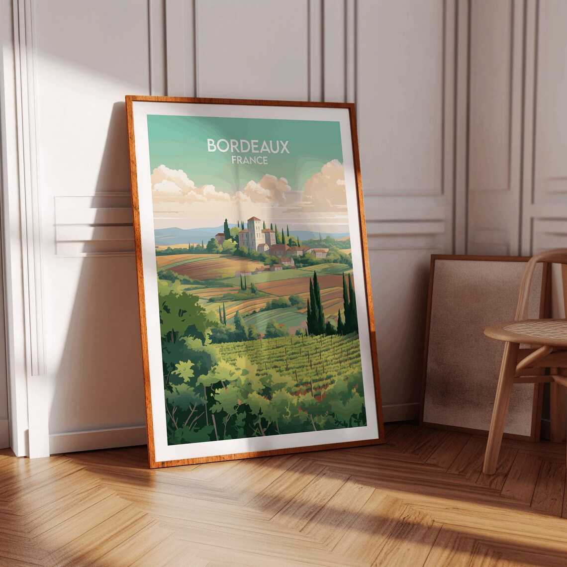 Bordeaux France Hilltop Chateau Vineyards Vintage Travel Poster - Image 3