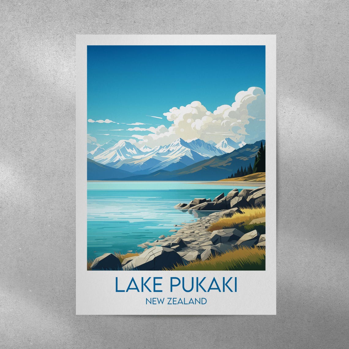Lake Pukaki New Zealand Rocky Shore Alpine Snowcap View Poster - Image 4