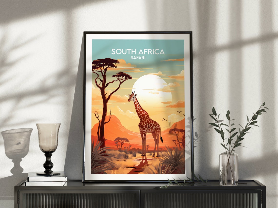 South Africa Safari Giraffe Savanna Sunset Wildlife Art Poster - Image 4