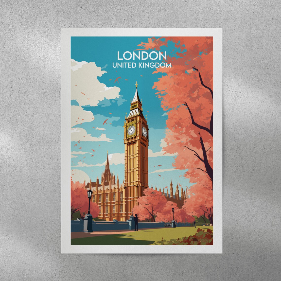 London United Kingdom Big Ben Autumn Blossom Vintage Travel Poster - Image 3