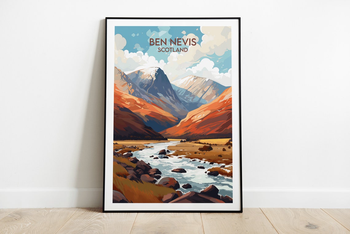 Ben Nevis Scotland Mountain River Highlands Classic Travel Art Poster