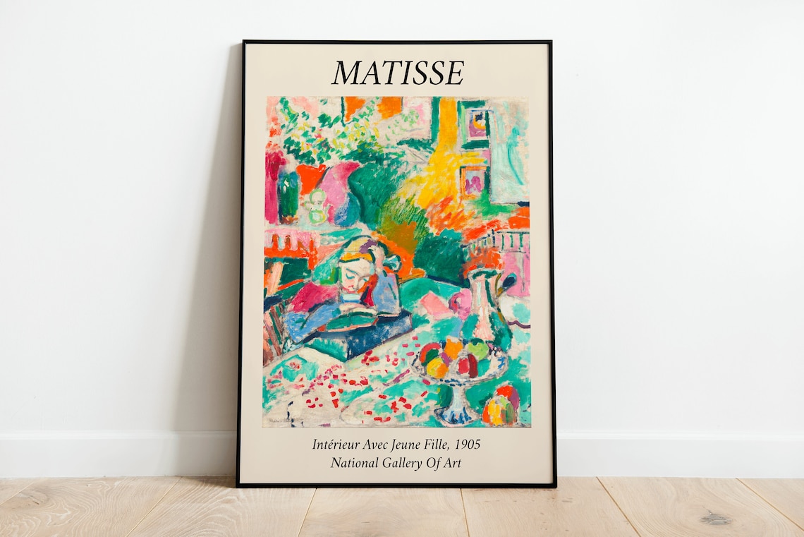Matisse Girl Reading Vintage Flowers Art Print