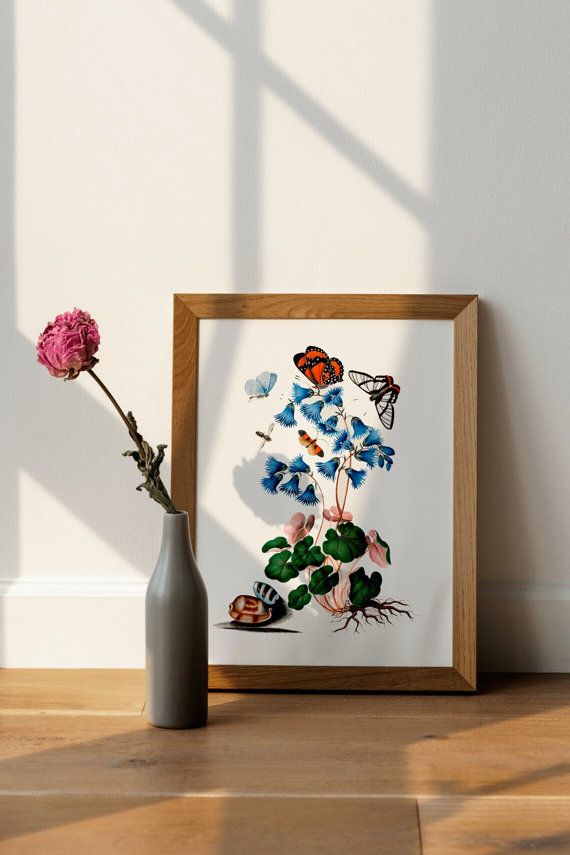 Blue Bellflower Botanical Illustration with Butterflies Vintage Poster - Image 4