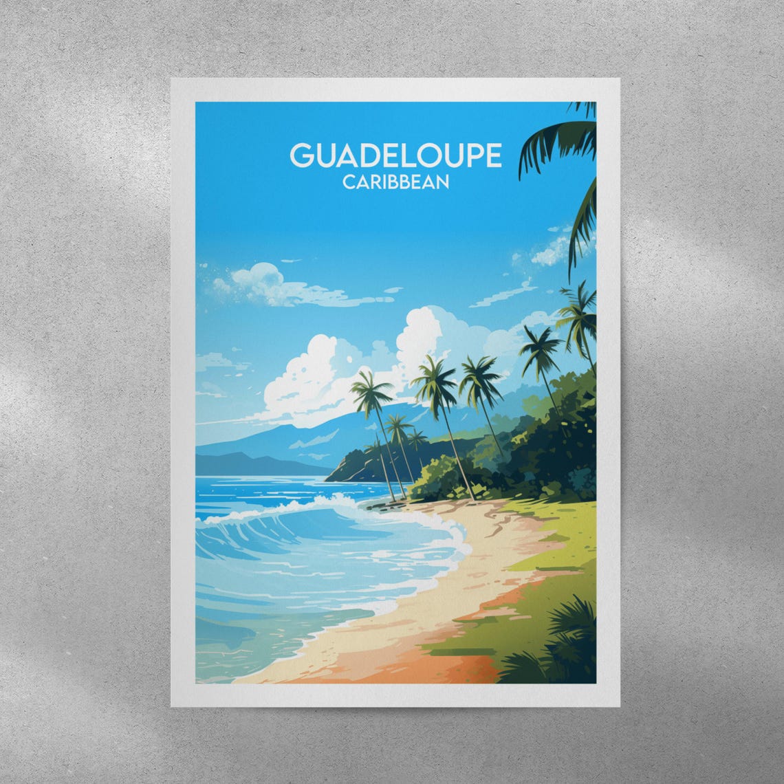 Guadeloupe Caribbean Sunny Beach Palm Trees Island Travel Poster - Image 4