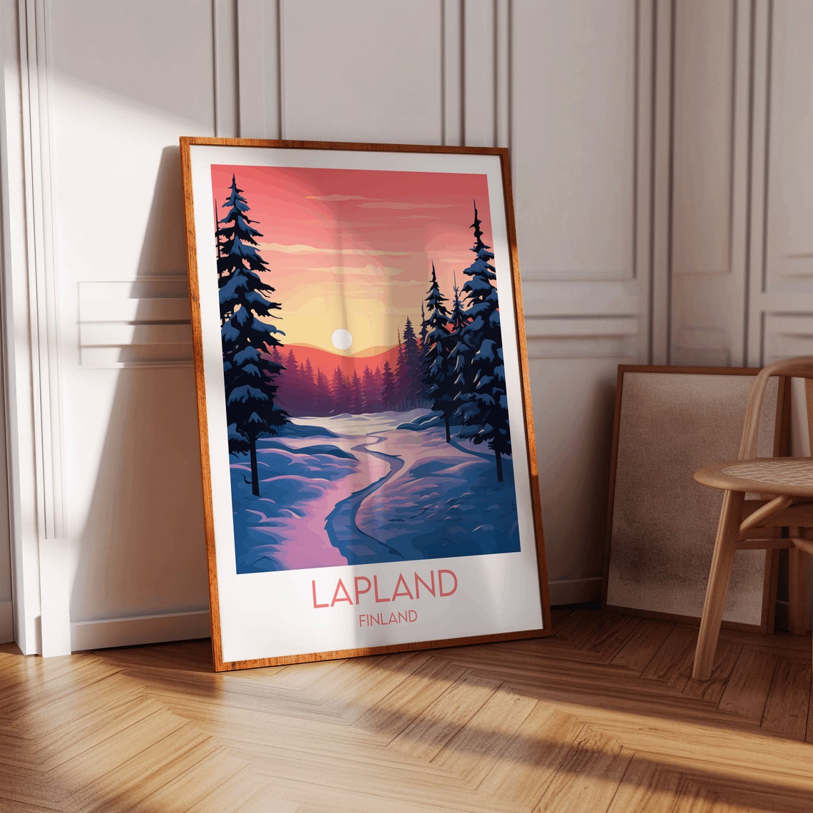 Lapland Finland Snowy Pine Forest Winter Sunset Travel Poster - Image 4