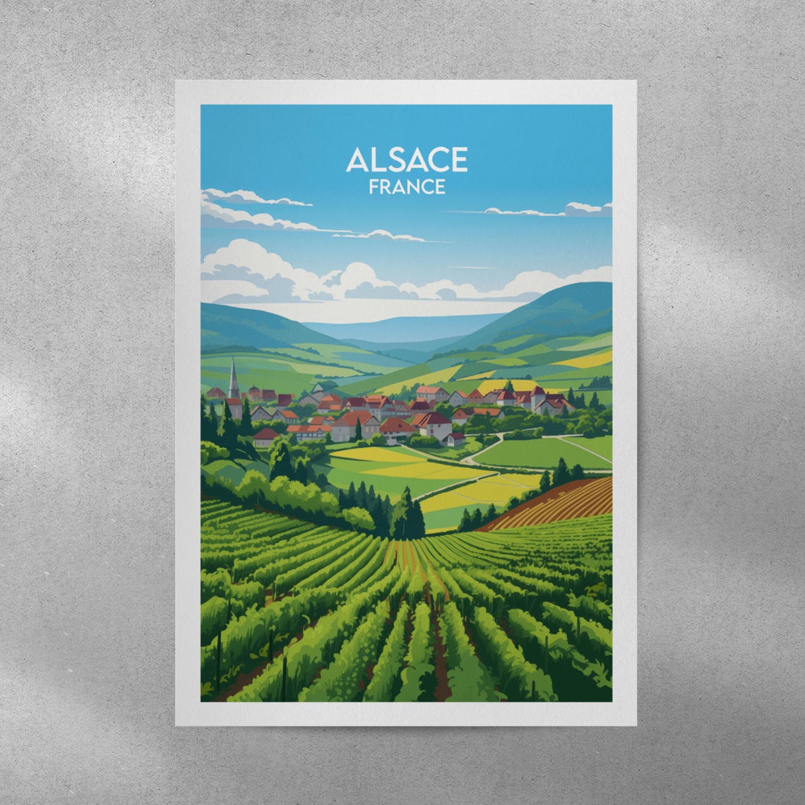 Alsace France Vineyard Village Rolling Hills Wine Travel Poster - Image 4