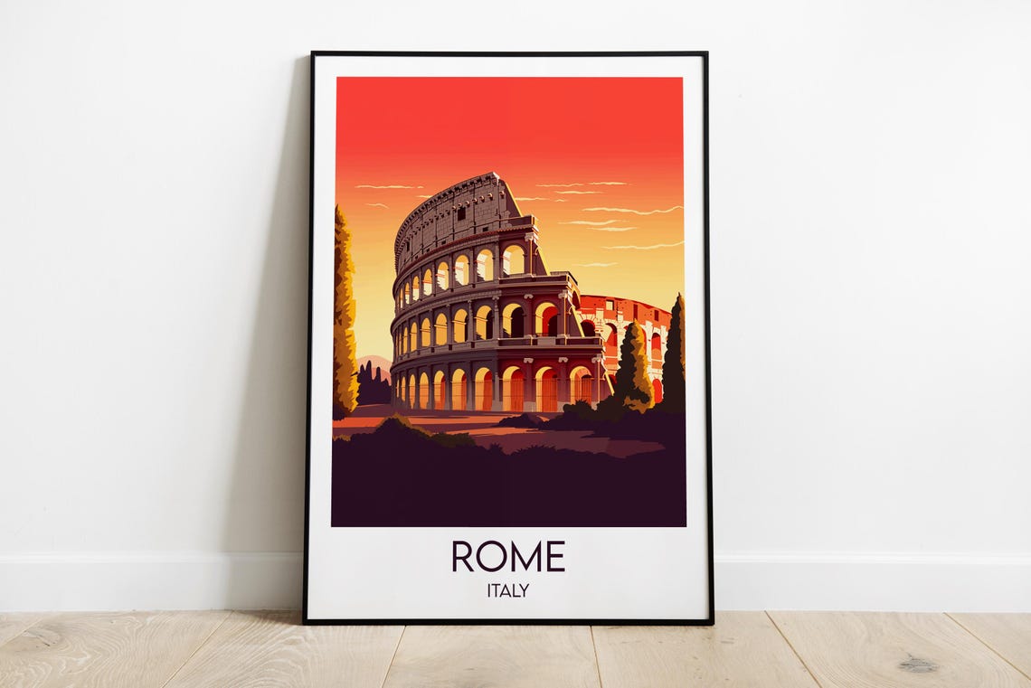 Rome Italy Colosseum Sunset Minimalist Vintage Travel Poster