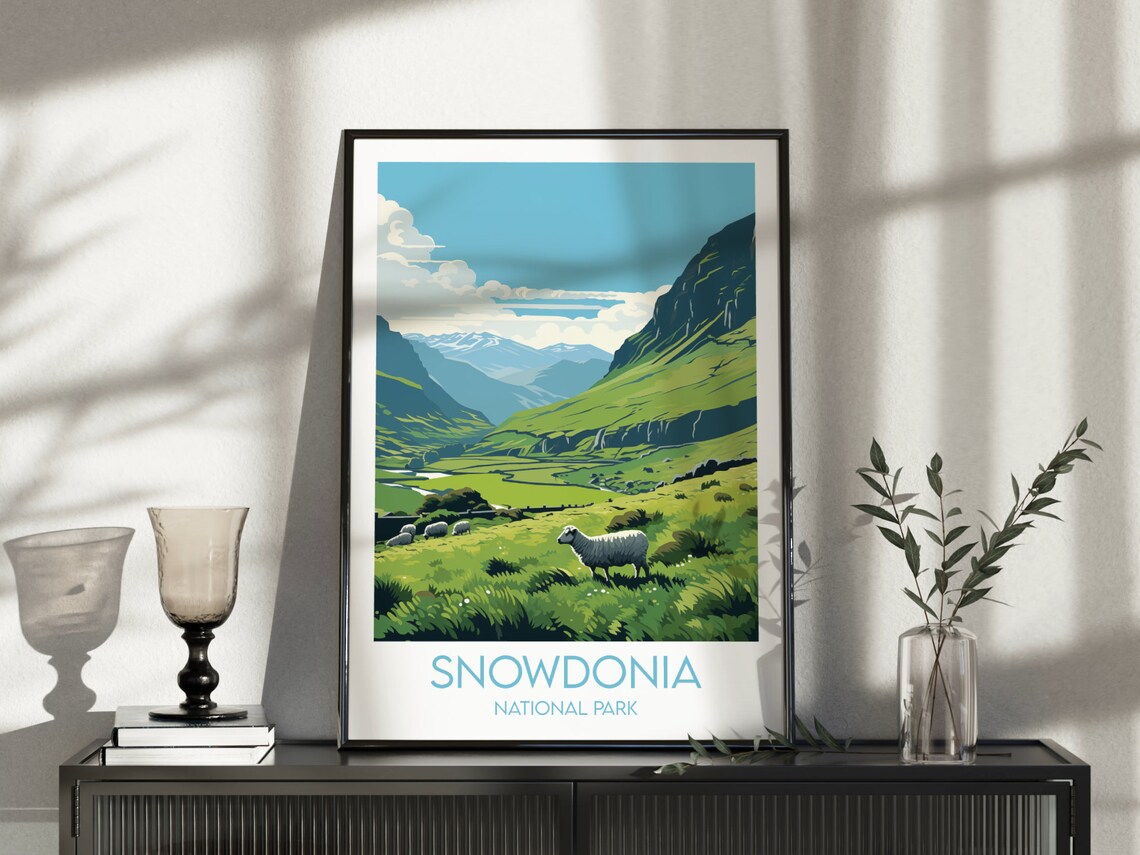 Snowdonia National Park Welsh Valley Sheep Scene Travel Poster Art - Image 5