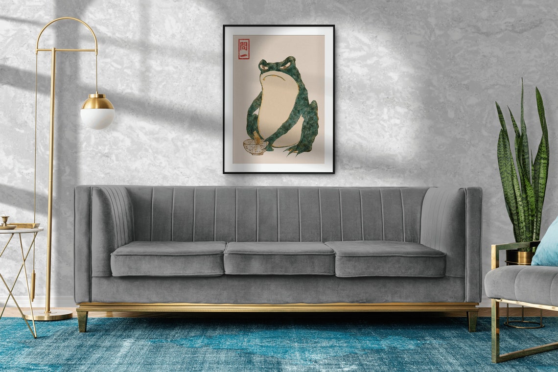 Japanese Antique Frog Vintage Woodblock Style Grumpy Toad Print - Image 2