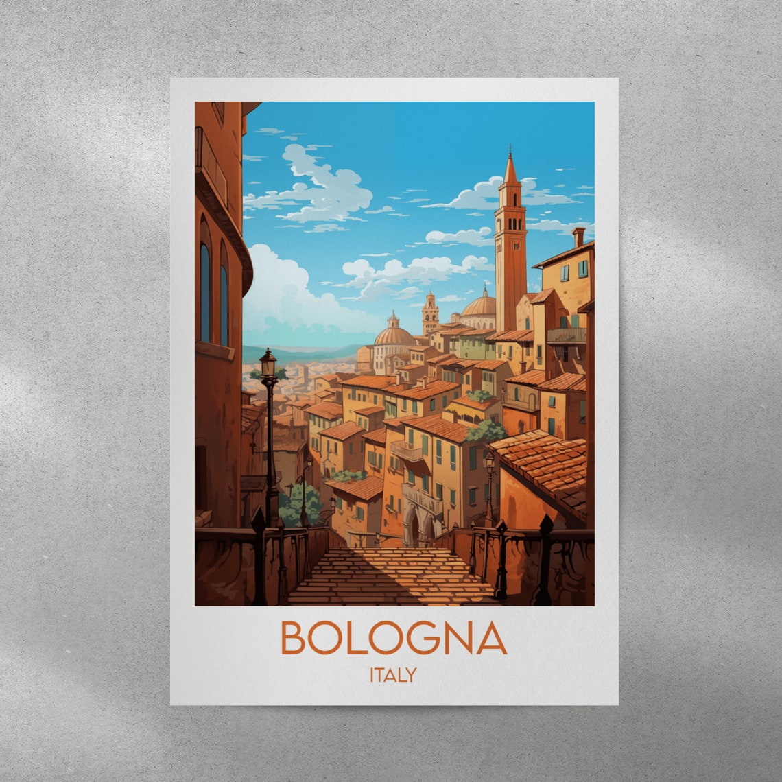 Bologna Italy Terracotta Rooftops and Towers Old Town Travel Poster - Image 3