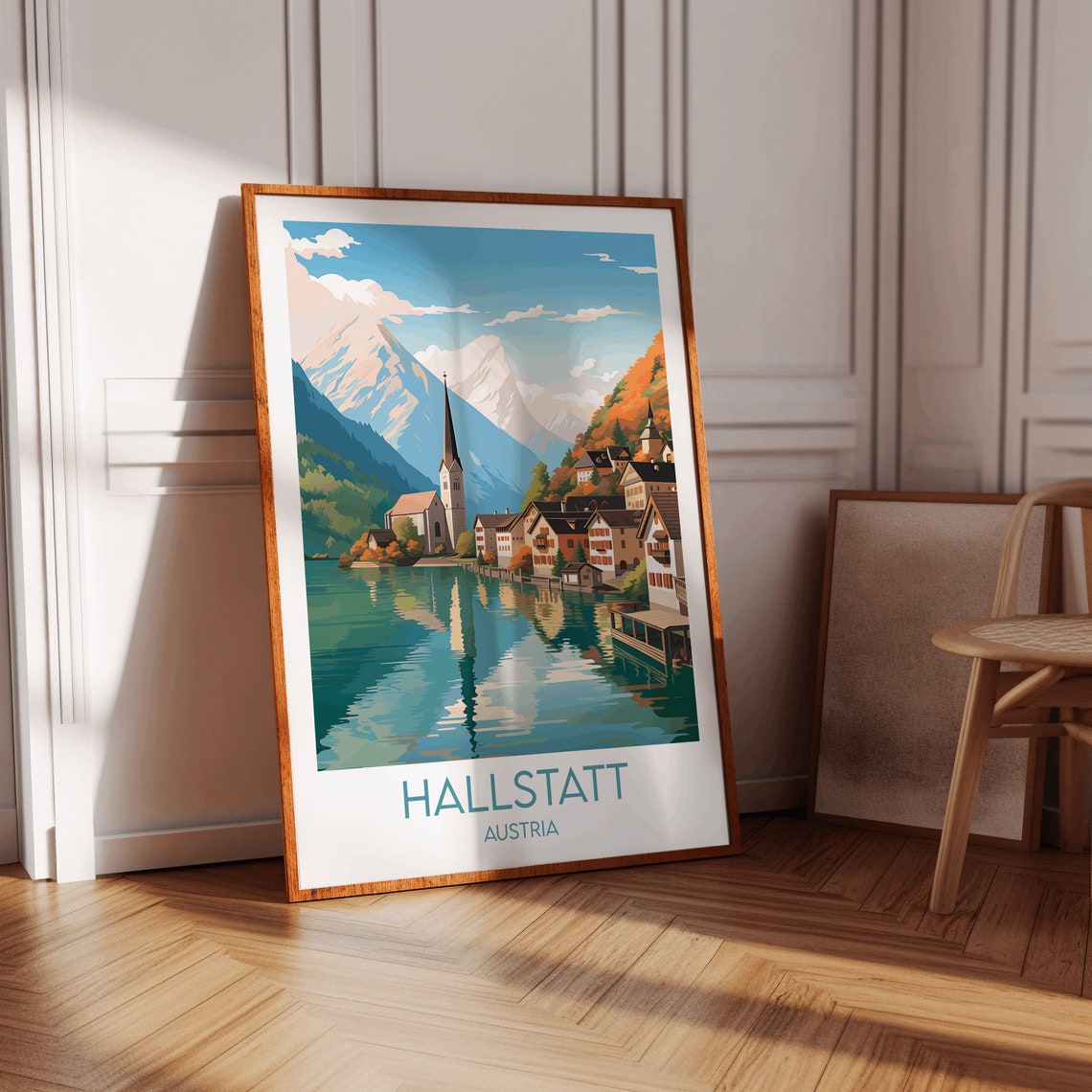 Hallstatt Austria Lakeside Village Church Spire Alpine Lake Poster - Image 2