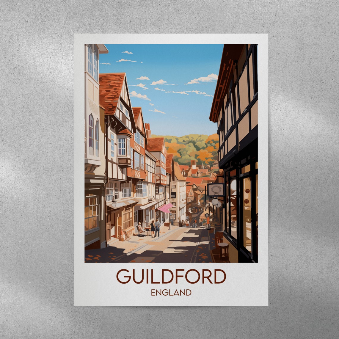 Guildford England Historic High Street Half Timbered Shops Poster - Image 4