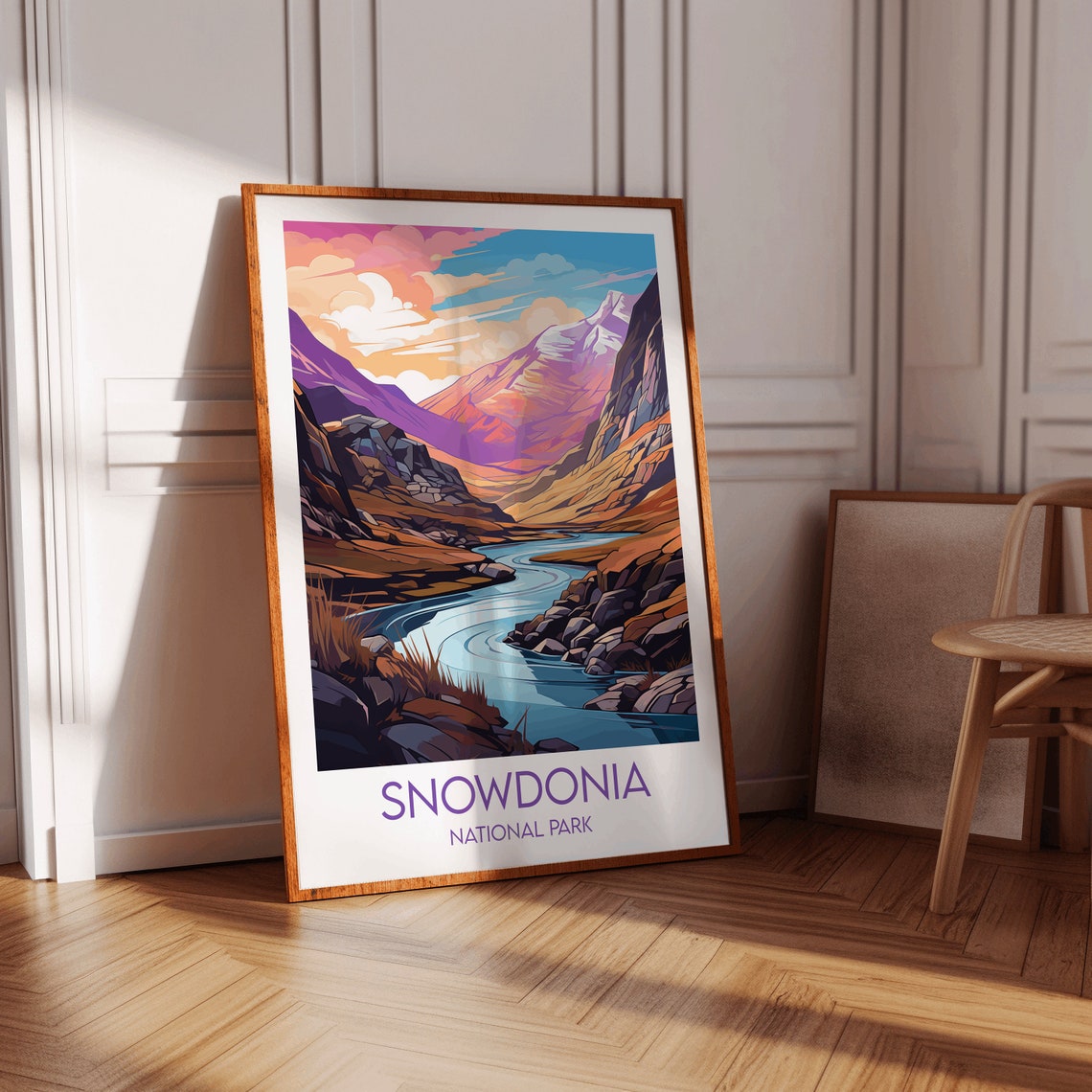 Snowdonia National Park Purple Mountain Valley River Travel Poster - Image 3