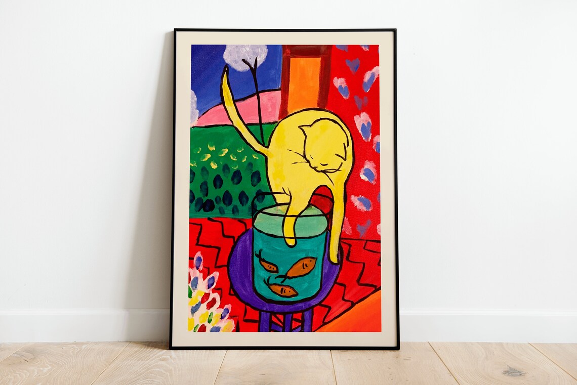 Matisse Cat With Red Fish, Vintage Art Print