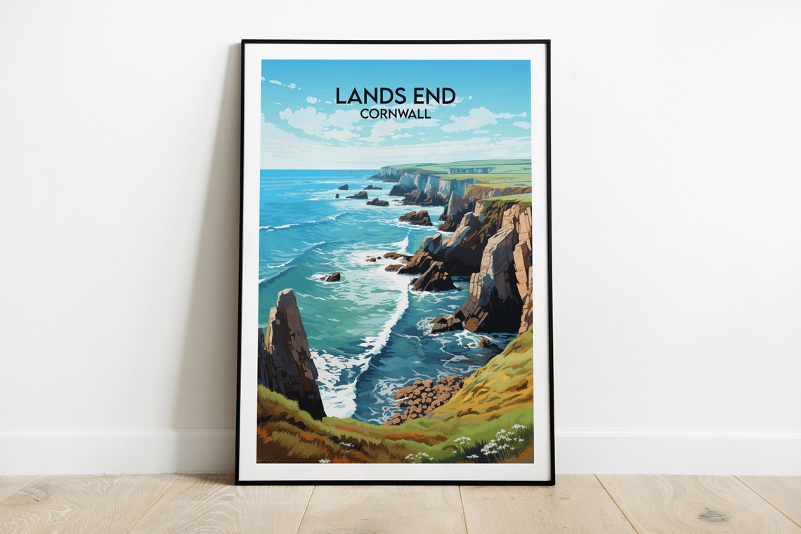 Lands End Cornwall Coastal Cliffs Vintage British Travel Poster