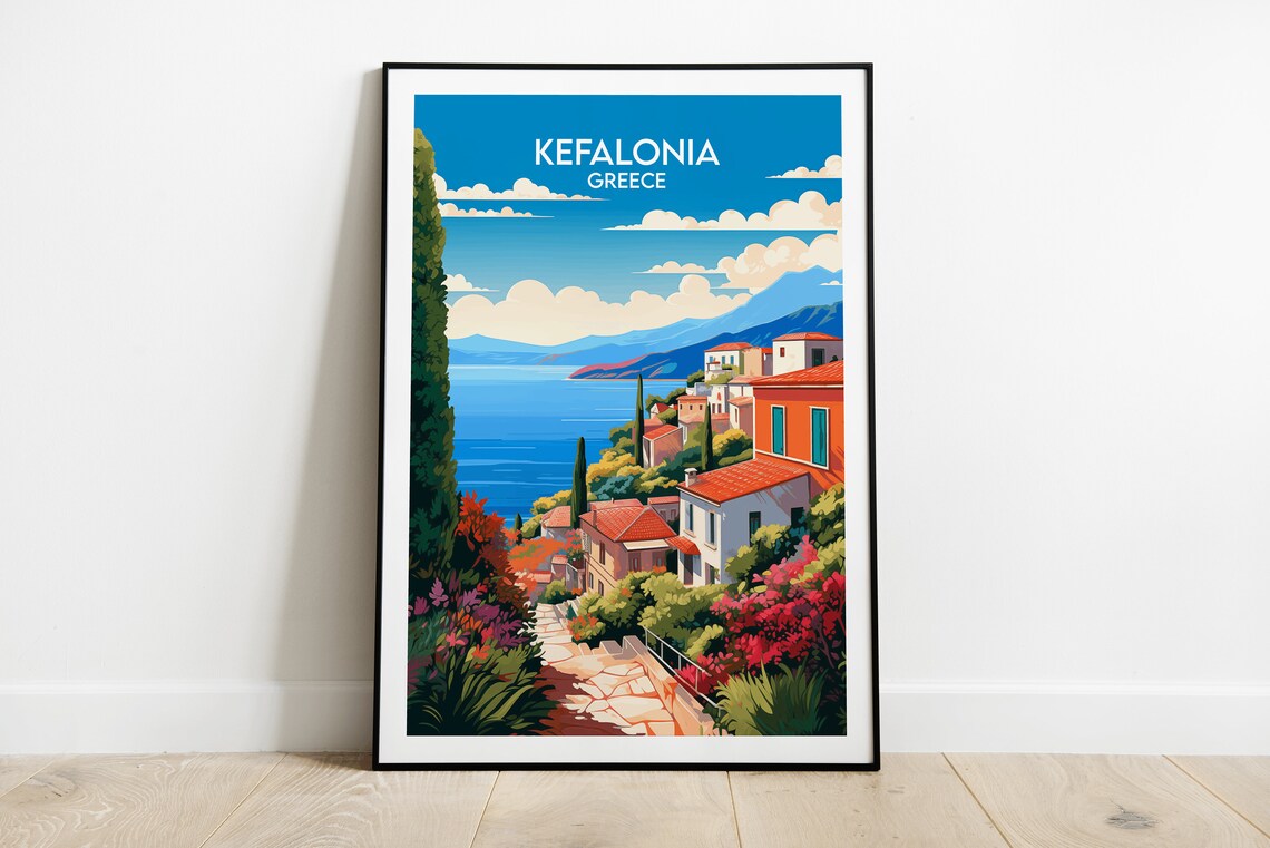 Kefalonia Travel Poster, Custom Personalized Greece