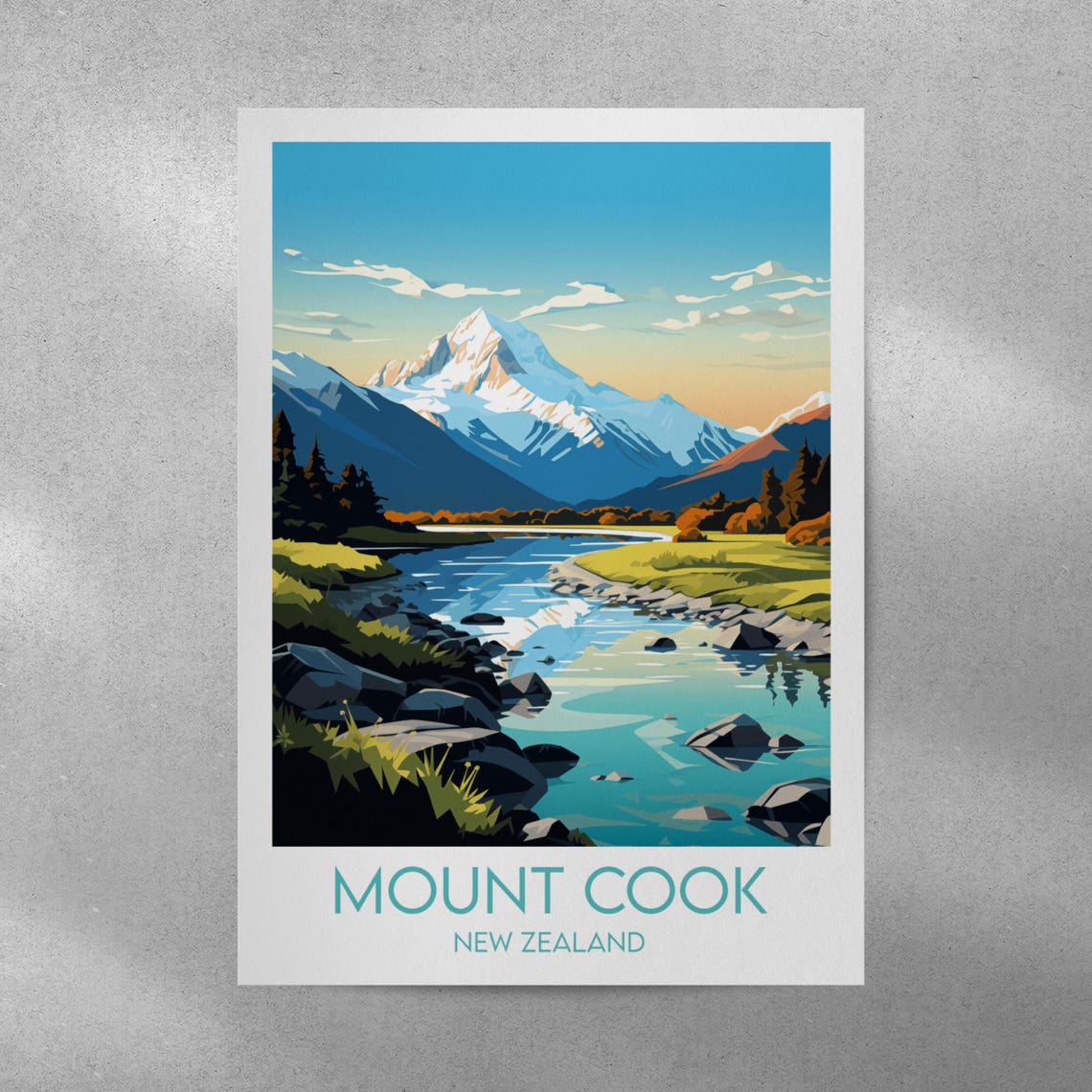 Mount Cook New Zealand Blue River Alpine Valley Travel Poster - Image 4