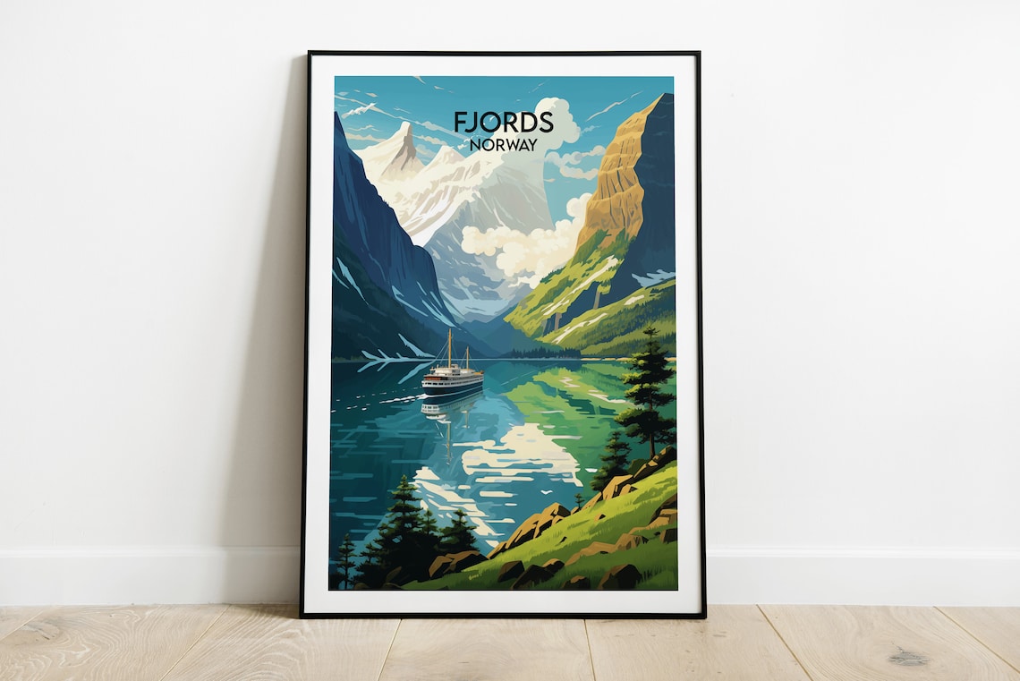 Fjords Norway Travel Poster, Custom Personalised Art Print