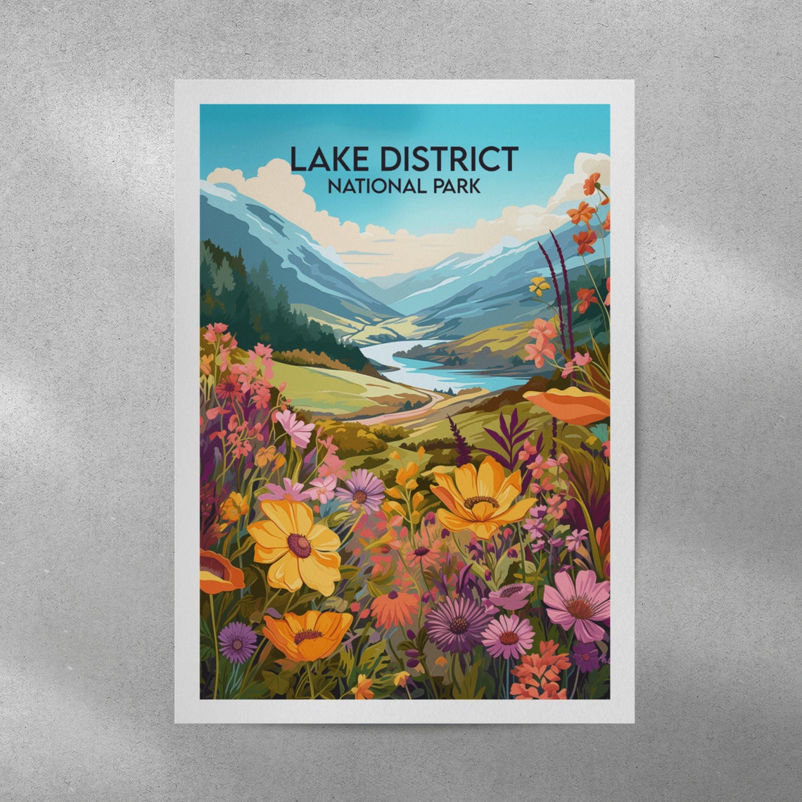 Lake District National Park Wildflower Meadow Mountain Travel Poster - Image 2