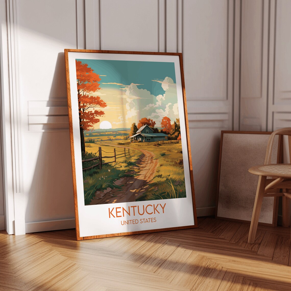 Kentucky Autumn Farmhouse Country Road Sunset Landscape Poster - Image 2