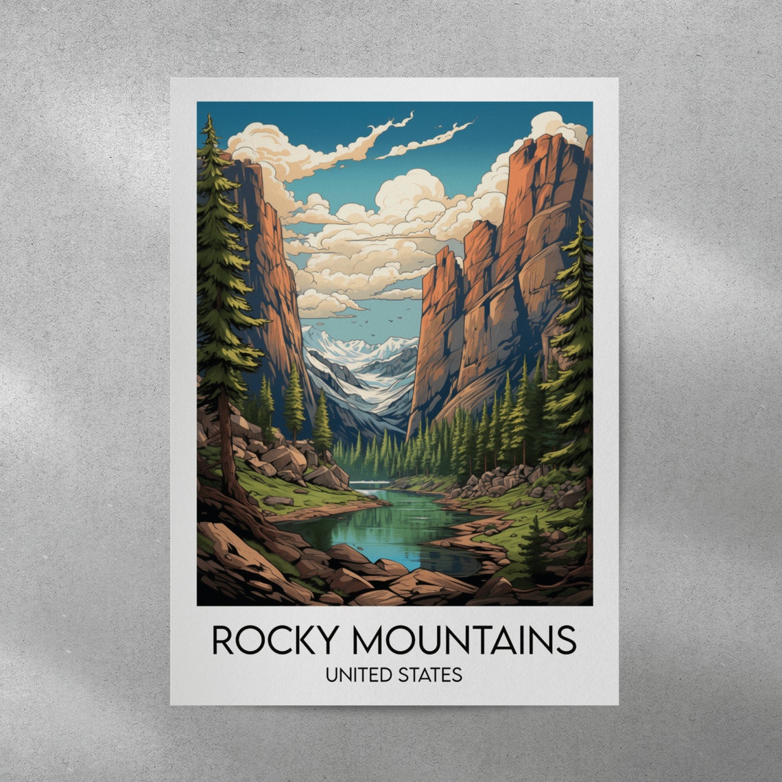 Rocky Mountains Red Cliffs Lake Bottom Lettering Travel Poster - Image 3