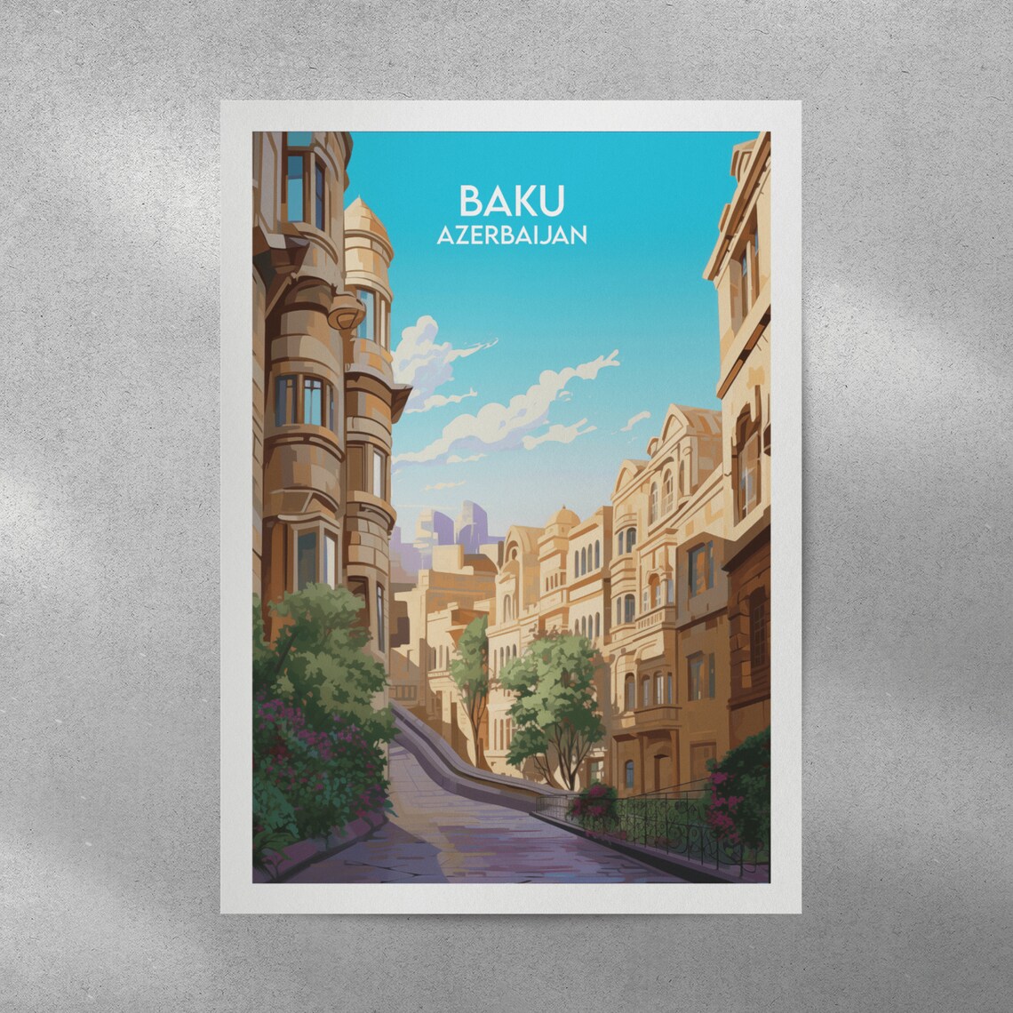 Baku Azerbaijan Old Town Street Historic Buildings Travel Poster - Image 2